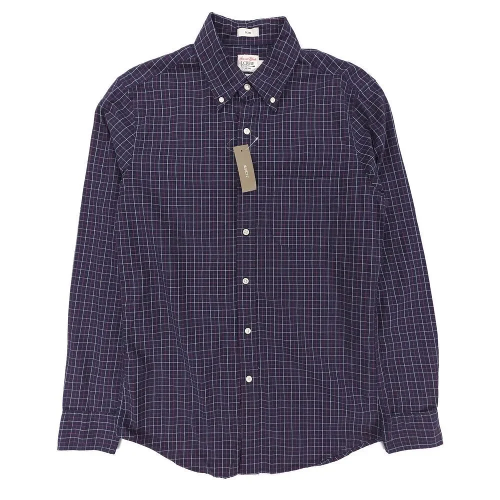 NWT J Crew Secret Wash cotton poplin shirt Slim Navy Gingham Old Money Preppy